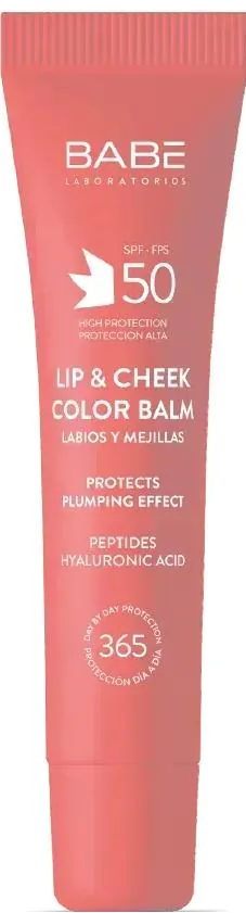 Бальзам-тінт для губ та щік Babe Laboratorios SPF50  із гіалуроновою кислотою та пептидами Pink, 20 мл