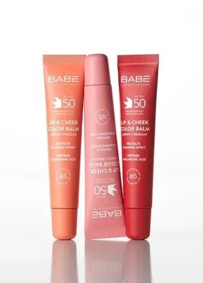 Бальзам-тінт для губ та щік Babe Laboratorios SPF50  із гіалуроновою кислотою та пептидами Pink, 20 мл