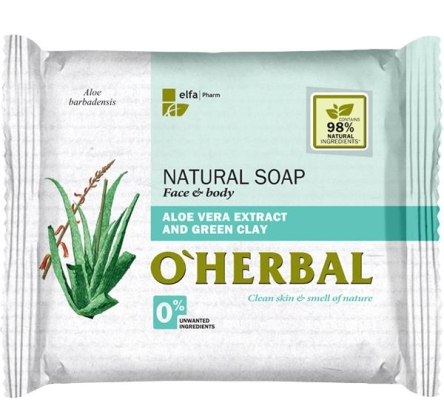 Мило тверде O'Herbal з екстрактом алое вера і зеленою глиною, 100 г