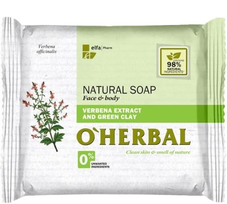 Мило тверде O'Herbal з екстрактом вербени і зеленою глиною, 100 г