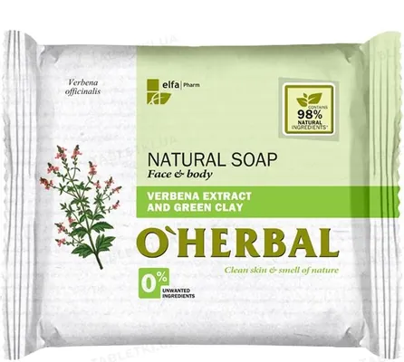 Мило тверде O'Herbal з екстрактом вербени і зеленою глиною, 100 г