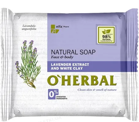 Мило тверде O'Herbal з екстрактом лаванди і білою глиною, 100 г
