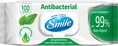 Серветки вологі Smile Antibacterial з соком подорожника, з клапаном, 100 шт