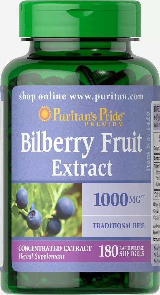 Экстракт черники Puritan's Pride Bilberry Fruit Extract 1000 мг, 180 капсул