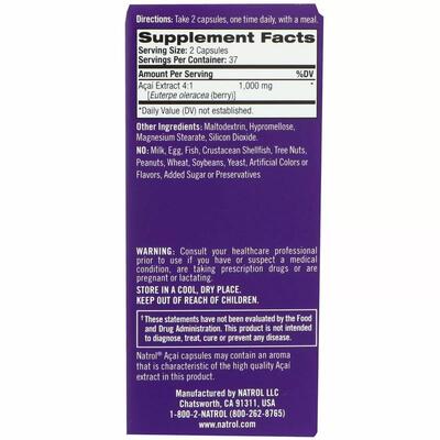 Ягоди Асаї Natrol Acai Berry 1000 мг, 75 капсул