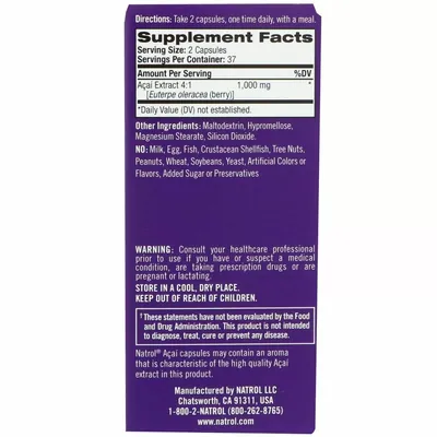 Ягоди Асаї Natrol Acai Berry 1000 мг, 75 капсул