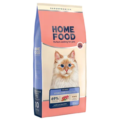 Корм сухий для котів Home Food з чутливим травленням, з ягням та лососем, 10 кг