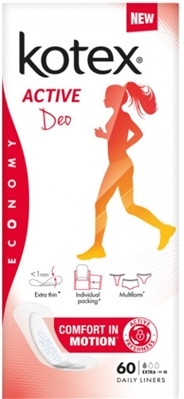 Ежедневные гигиенические прокладки Kotex Active Deo экстратонкие, 60 шт