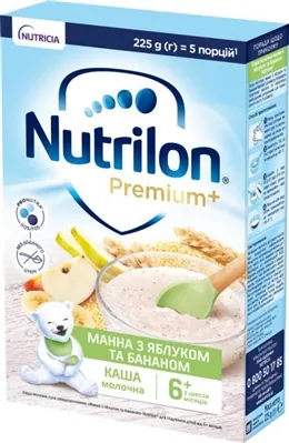 Каша молочна Nutrilon Premium Манна з яблуком і бананом для дітей з 6 місяців, 225 г