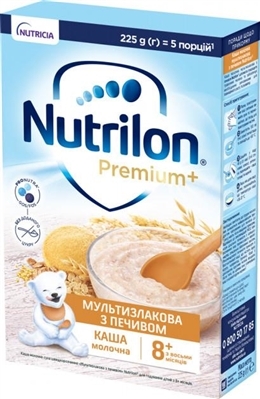 Каша молочная Nutrilon Premium Мультизлаковая с печеньем для детей с 8 месяцев, 225 г
