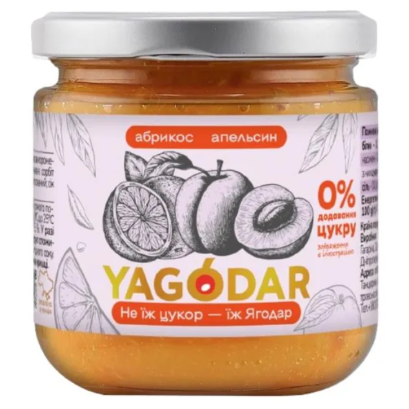 Джем Yagodar абрикосовий без цукру з апельсином, 210 г