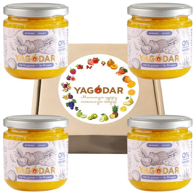 Набор джемов Yagodar ананас - кокос без сахара, 4 шт х 210 г