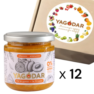 Набор джемов Yagodar абрикосовый без сахара с апельсином, 12 шт х 210 г