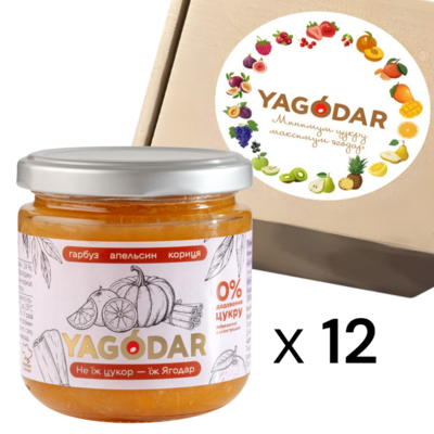 Набір джемів Yagodar гарбузовий без цукру з апельсином та корицею, 12 шт х 210 г