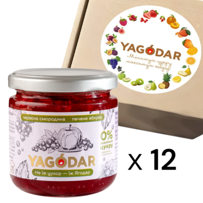 Набор джемов Yagodar печеное яблоко с красной смородиной без сахара, 12 шт х 210 г
