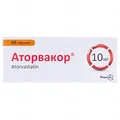 Аторвакор таблетки, в/плів. обол. по 10 мг №60 (10х6)