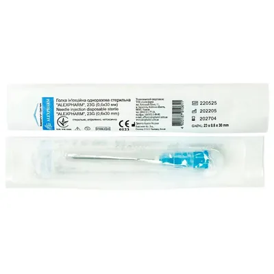 Голка ін'єкційна Alexpharm G23 (0,6 х 30 мм), блакитна, 1 штука