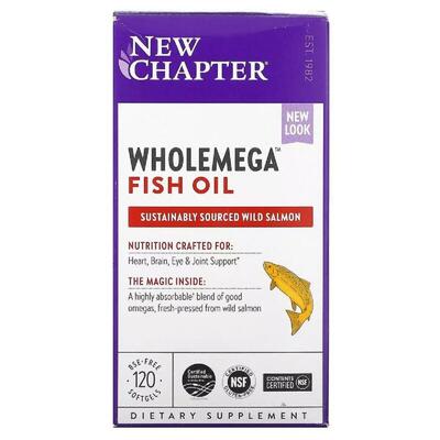 Рыбий жир New Chapter Wholemega Alaskan Salmon Oil 1000 мг, 120 желатиновых капсул