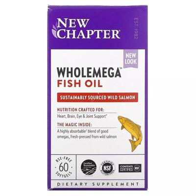 Рыбий жир New Chapter Wholemega Alaskan Salmon Oil 1000 мг, 60 желатиновых капсул