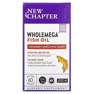 Риб'ячий жир New Chapter Wholemega Alaskan Salmon Oil 1000 мг, 60 желатинових капсул