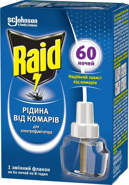 Рідина від комарів для електрофумігаторів Raid 60 ночей