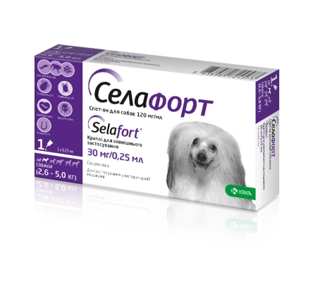 Селафорт капли от блох клещей и гельминтов для собак весом 2,6-5 кг, 1 пипетка