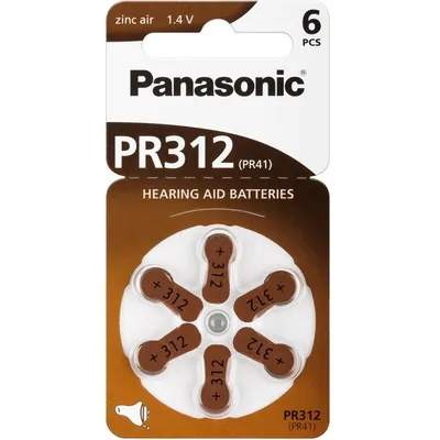 Батарейка для слухових апаратів Panasonic Hearing Aid PR41 коричневі №312, 6 штук