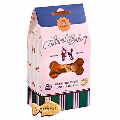 Ласощі для собак Natural Печиво з оселедцем, яблуком та розмарином, 100 г