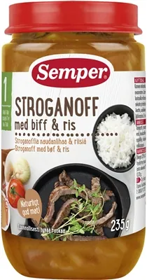 Пюре м'ясо-овочеве Semper Бефстроганов з рисом, 235 г