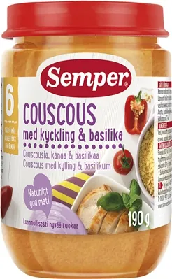 Пюре м'ясо-овочеве Semper Кускус з куркою в томатному соусі, 190 г