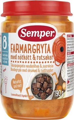 Пюре мясо-овощное Semper Тушеная говядина с овощами и рисом, 190 г