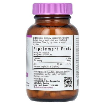Цинк хелатный Bluebonnet Nutrition Chelated Zinc, 90 растительных капсул