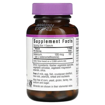 Селен Bluebonnet Nutrition Selenium 100 мкг, без дріжджів, 90 вегетаріанських капсул