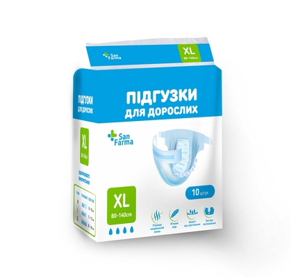 Подгузники для взрослых San Farma, размер XL (85-140 см), 10 штук