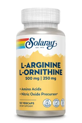 L-Аргінін L-Орнітин Solaray L-Arginin L-Ornithin 750 мг вег. капсули №50