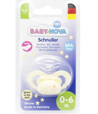 Пустышка силиконовая Baby-Nova 24222 ортодонтическая ночная, размер 1, 1 шт