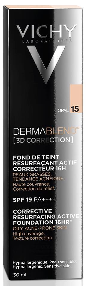 Тональный крем Vichy Dermablend 3D Correction SPF19 PA++++ матирующий выравнивающий поверхность кожи, тон 15, 30 мл