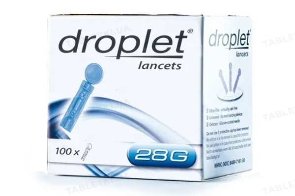 Ланцети Droplet медичні, стерильні G28, 100 штук