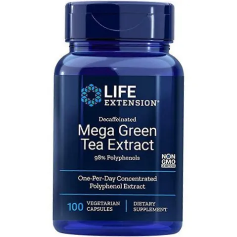 Екстракт зеленого чаю Life Extension Decaffeinated Mega Green Tea Extract, 100 веганських капсул