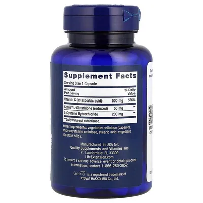 Глутатіон, цистеїн та вітамін С Life Extension Glutathione Cysteine & C, 100 капсул