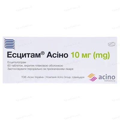Есцитам Асіно таблетки, в/плів. обол. по 10 мг №60 (10х6)
