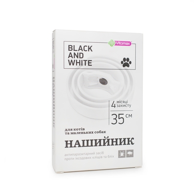 Ошейник для кошек и малых пород собак Vitomax Black&White Противопаразитарный, 35 см белый