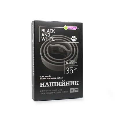 Ошейник для кошек и малых пород собак Vitomax Black&White Противопаразитарный, 35 см черный