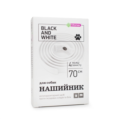 Ошейник для крупных пород собак Vitomax Black&White Противопаразитарный, 70 см белый