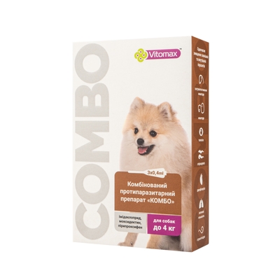 Капли на холку Vitomax COMBO от экто- и эндо-паразитов для собак до 4 кг по 0,4 мл, 3 пипетки