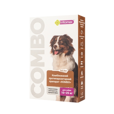 Капли на холку Vitomax COMBO от экто- и эндо-паразитов для собак 10-25 кг по 2,5 мл, 3 пипетки