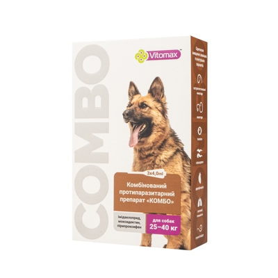 Капли на холку Vitomax COMBO от экто- и эндо-паразитов для собак 25-40 кг по 4 мл, 3 пипетки