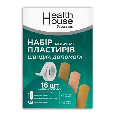 Набір пластирів медичних Health House Essentials Швидка допомога на різних основах, 16 штук