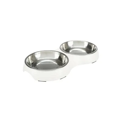 Миска для котів Trixie 25187 подвійна меламін/метал біла, 2 х 0,2 л/13 см
