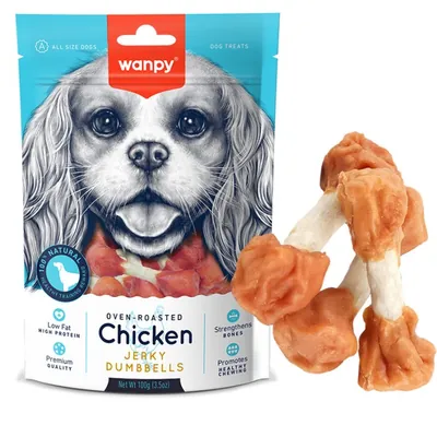 Ласощі для собак Wanpy Chicken Jerky Dumbbells Кіст-гантель з в'яленою куркою, 100 г